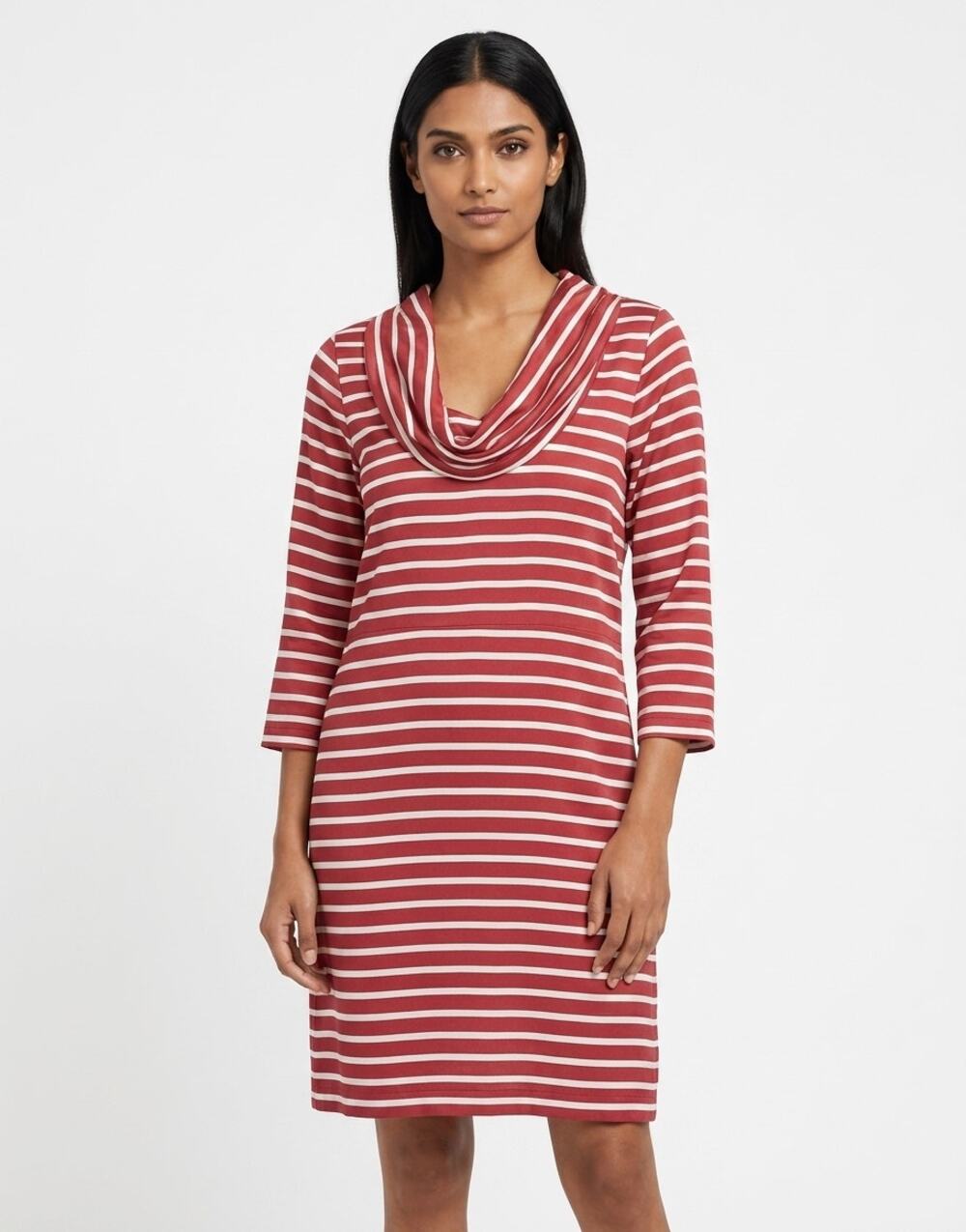 Devon Baer 100% Silk Red Knee Length Knit Striped Dress Women Size M